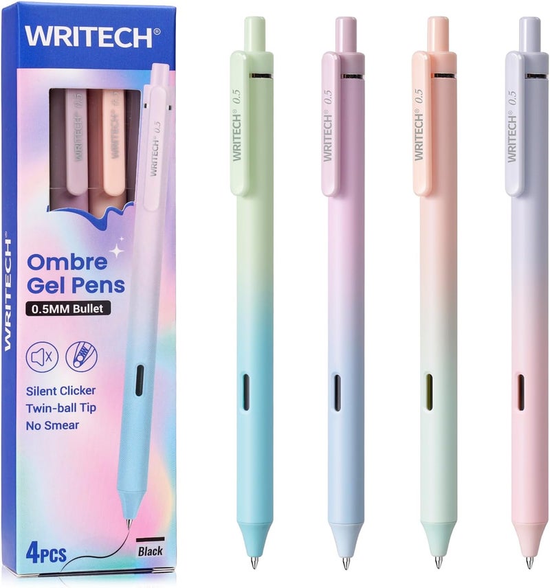WRITECH Gel Pens Fine Point: 0.5mm Black Ink Retractable 4ct Smooth Writing No Bleed with Aesthetic Gradient Color Pen Barrel for Journaling Note Taking Sketching - Image 1